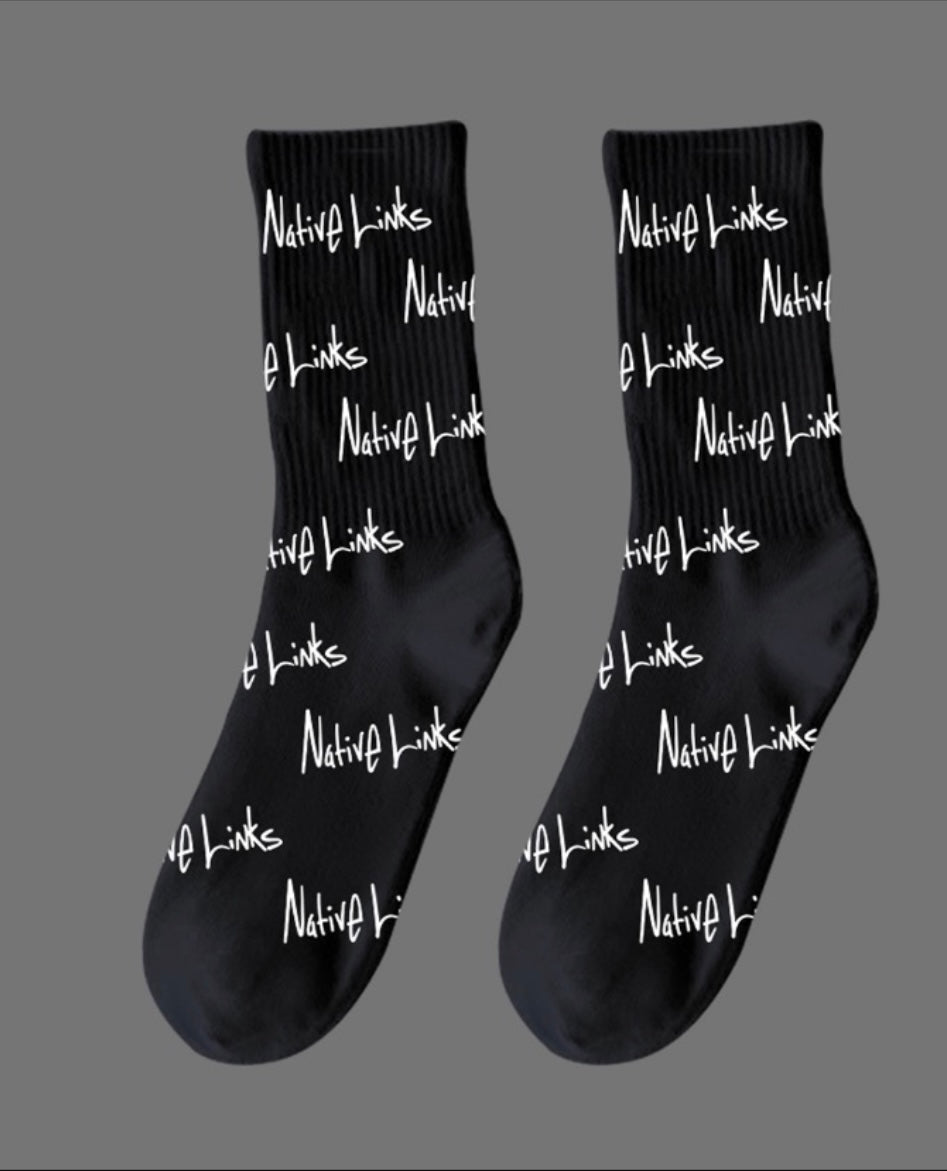 Native Links Multiple Logo Socks Black Socks