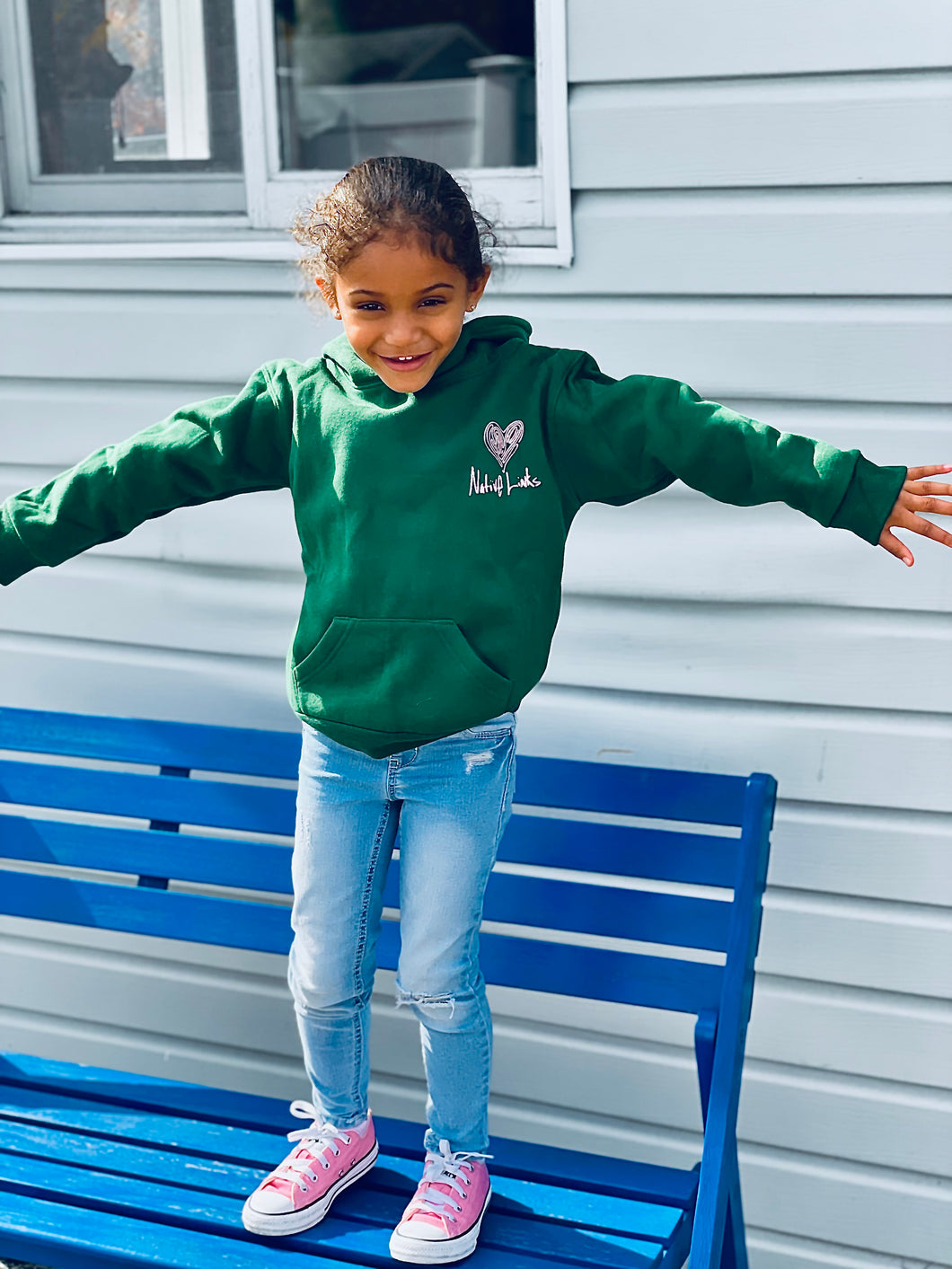 Green & Pink Native Links Heart Kids Hoodie